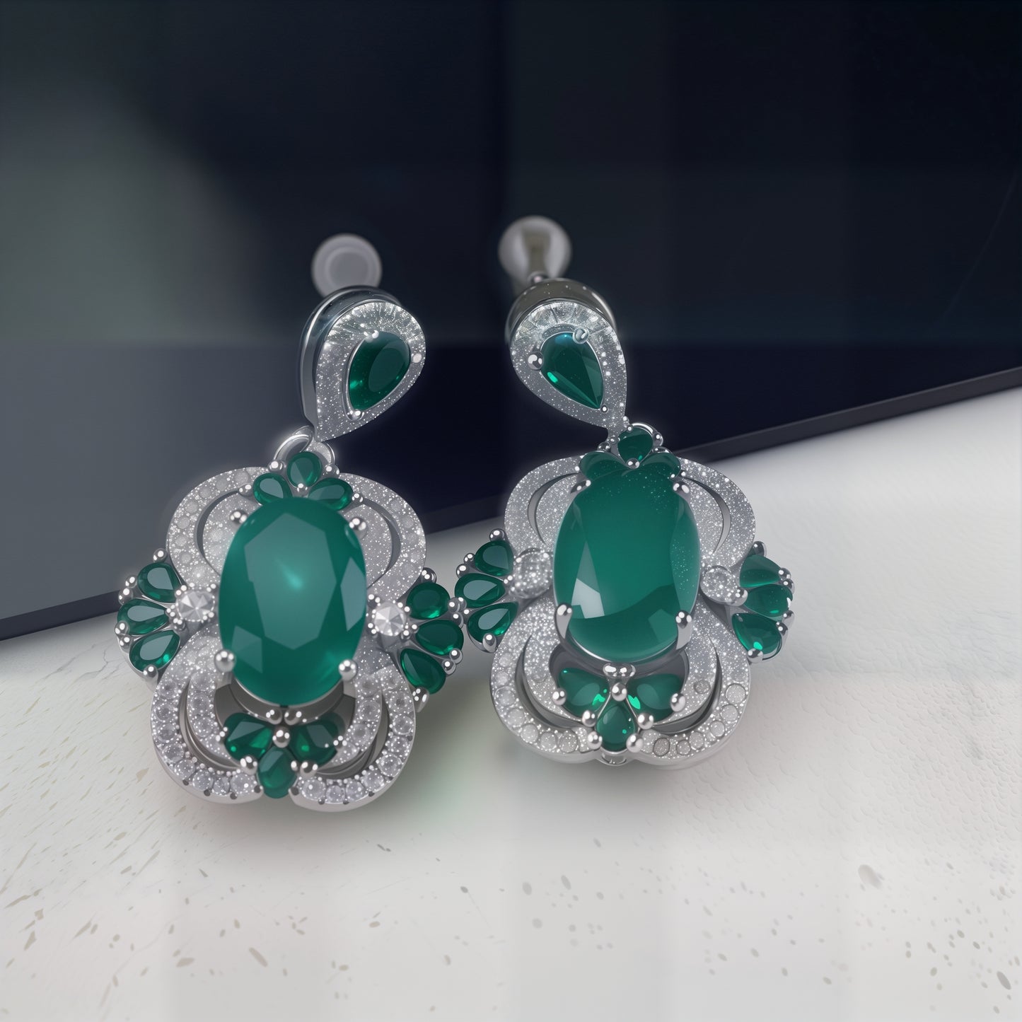 Vintage Oval Emerald CZ Floral Halo Drop Dangle Earrings For Women, Copper Silver Plated Multi Pear Green Crystal White Pave Stone Luxury Wedding Banquet Fine Jewelry Gift