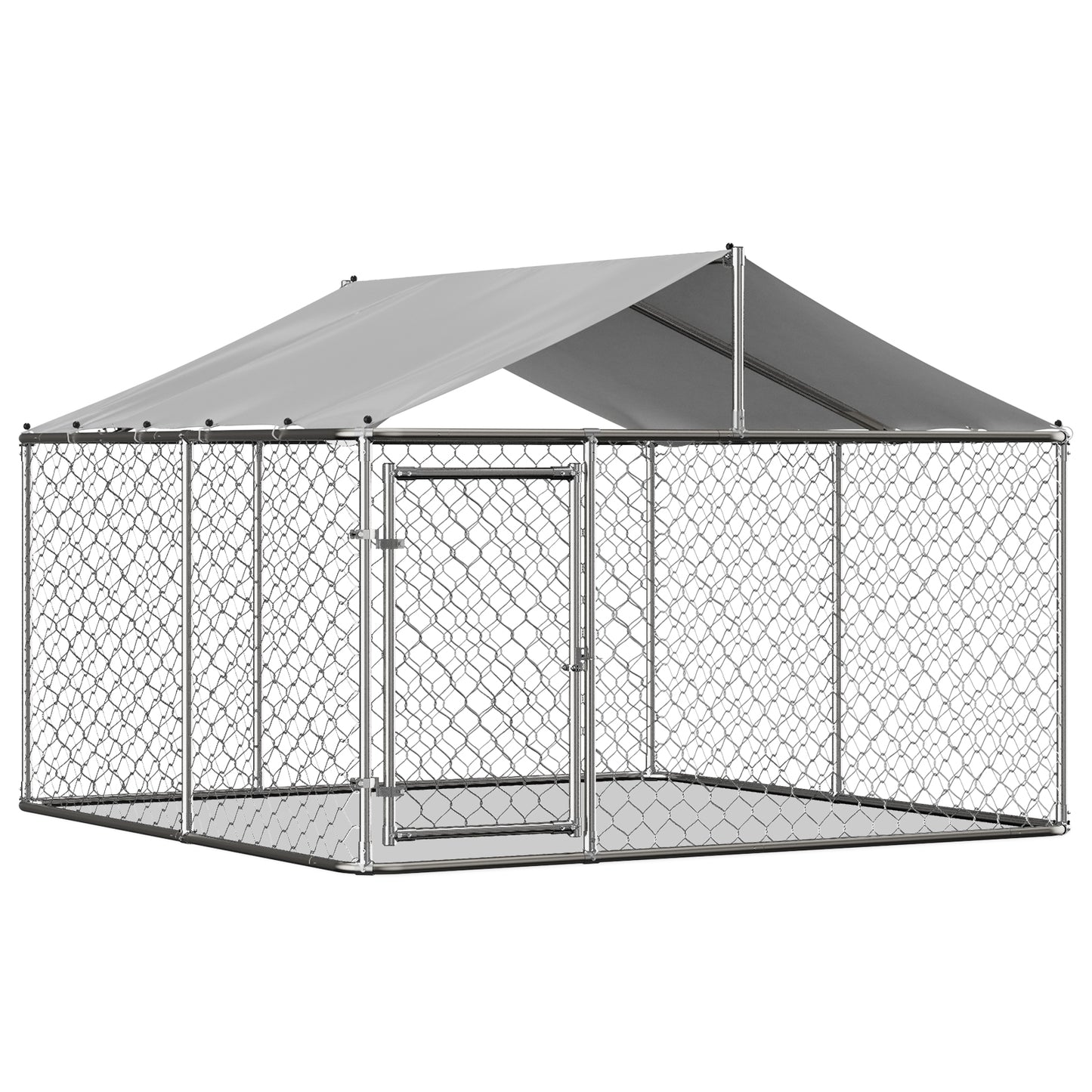 Outdoor Dog Kennel 230x230x117 Cm With Roof - Heavy Duty Identification Screen Made Of Galvanized Steel Tube With Lockable Safety Door - UV-Resistant & Waterproof Cover For Garden