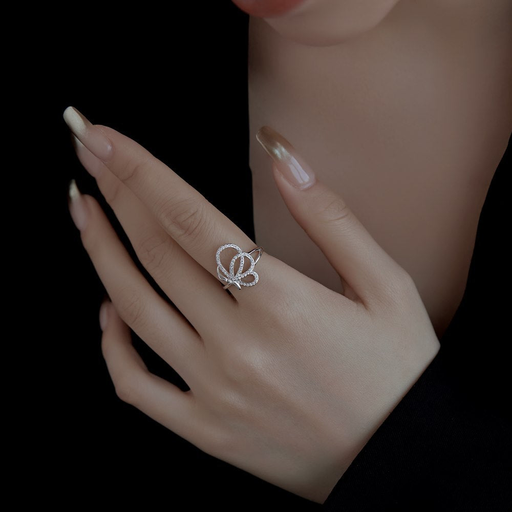 Japanese And Korean Light Luxury S925 Sterling Silver Ring Female Zircon Inlaid High Sense