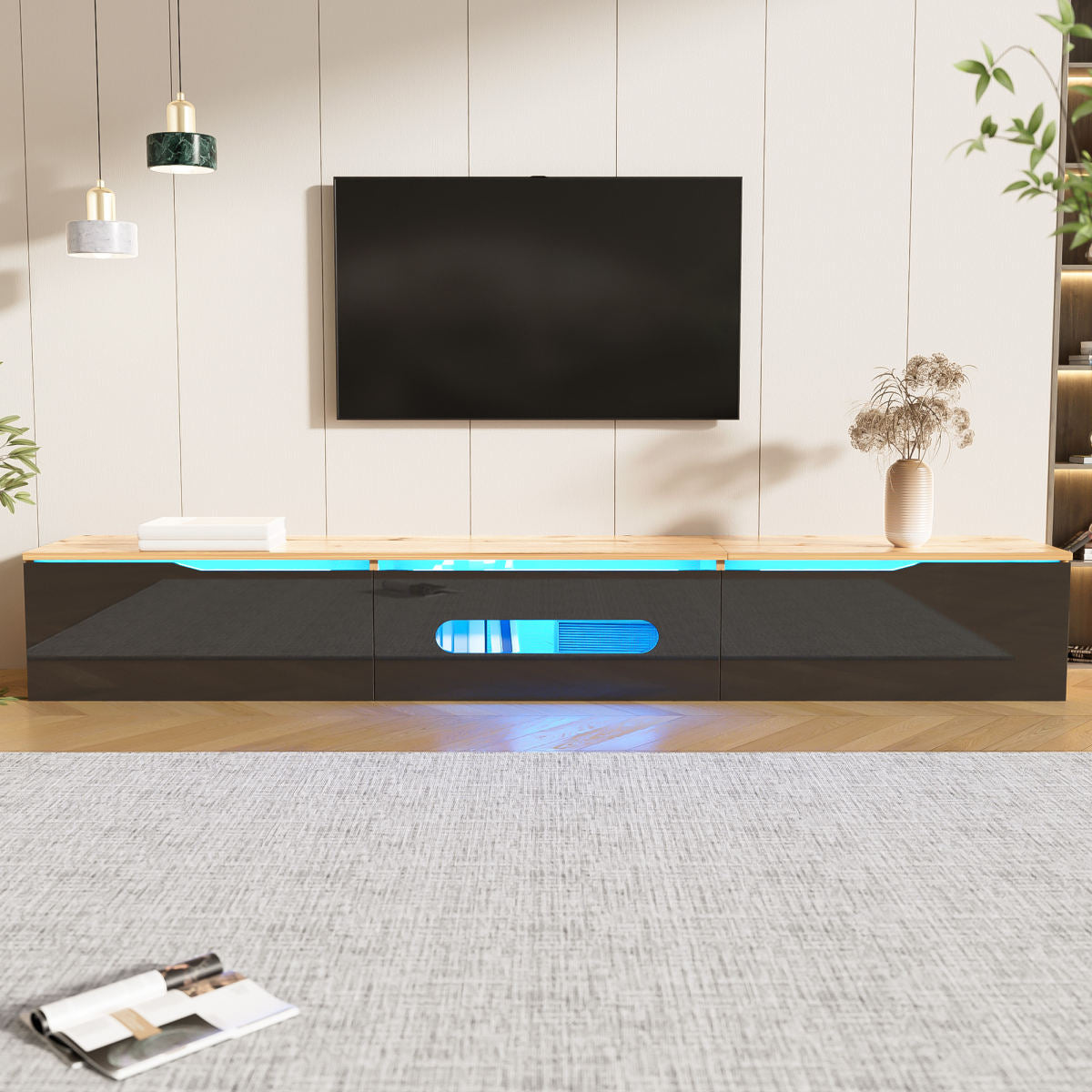 TV Cabinet, 180 Cm, High-gloss Surface, With 16-color LED Lighting, Wall-mountable