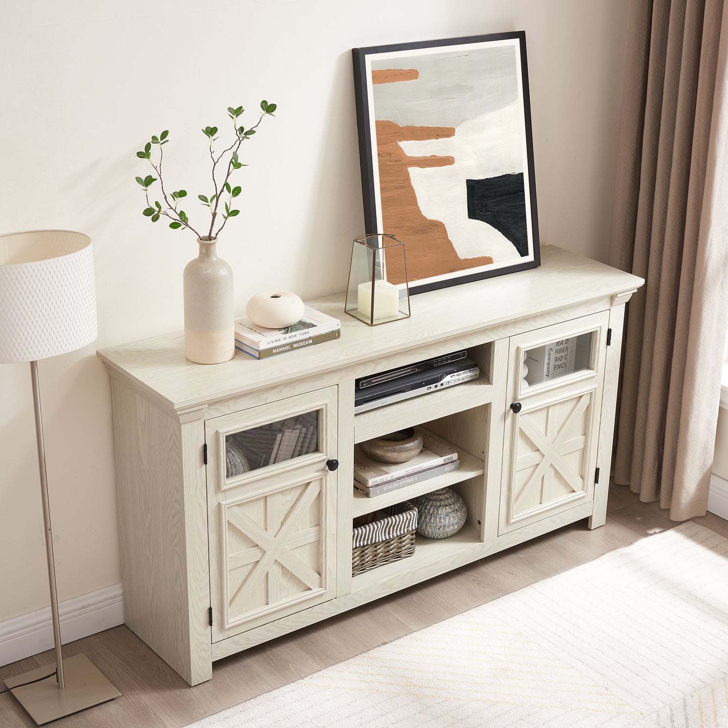 2 Doors Cabinet Farmhouse  Cabinet, Farmhouse TV Stand Barn Design,Modern Farmhouse TV Media Stand, Large Barn Inspired Home Entertainment Console,WHITE, 60.23 Wx15.35 Dx31.7 H