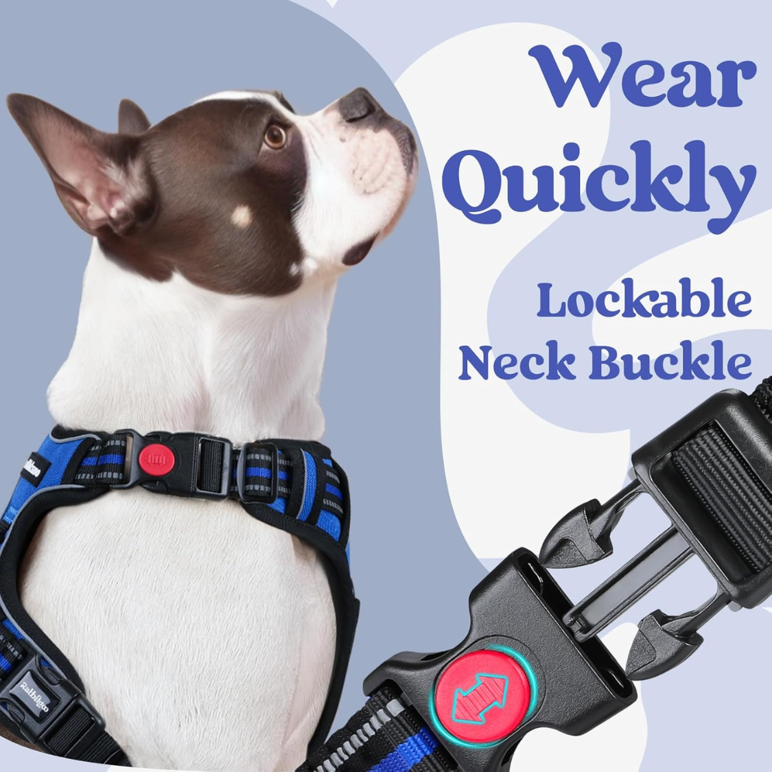 Dog Harness For Large, No Pull Easy On & Off With 3 Buckles Pet Harness, Adjustable Soft Walking Vest With 2 Clips And Handle, Reflective For Large Dogs, Blue, L