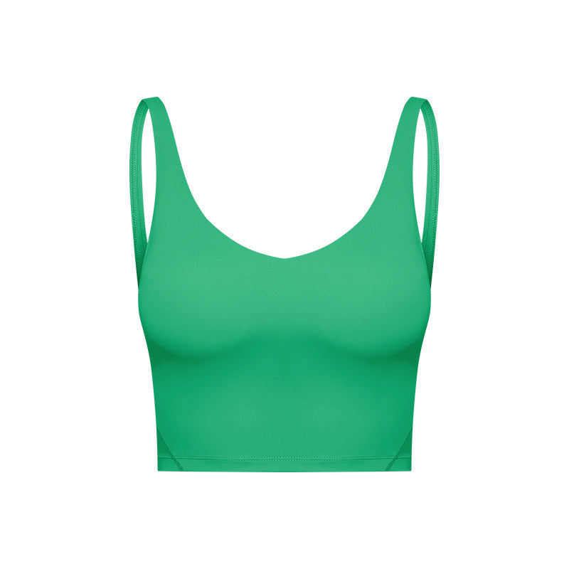 Summer Pure Color Ribbon Chest Pad Nude Feel Back-shaping Running Fitness