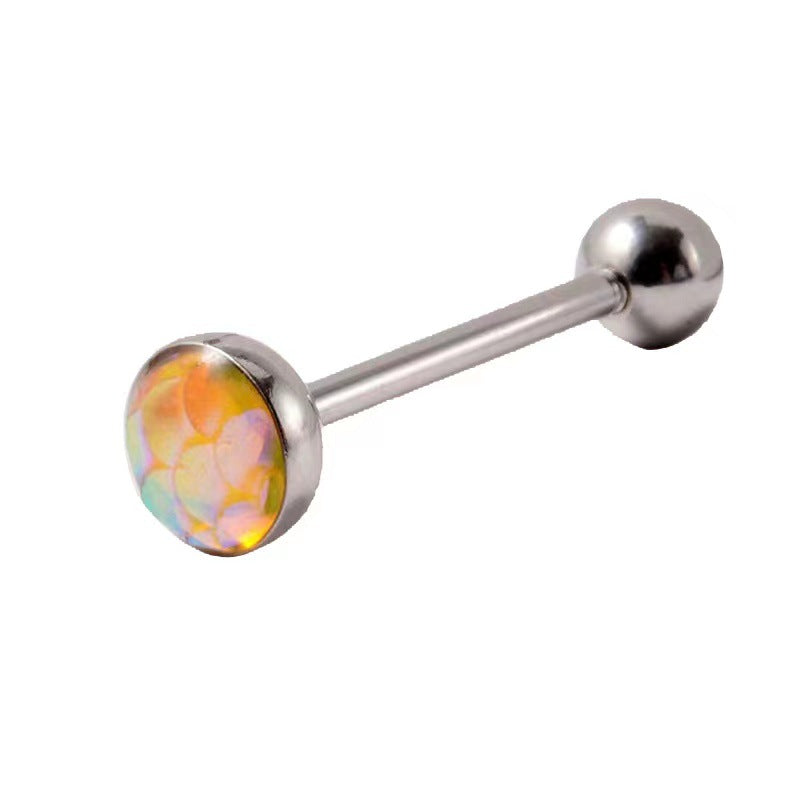 Beauty Fish Scale Dripping Oil Tongue Nail Gradient Colorful Scale Tongue Ring Stainless Steel Body Piercing Jewelry