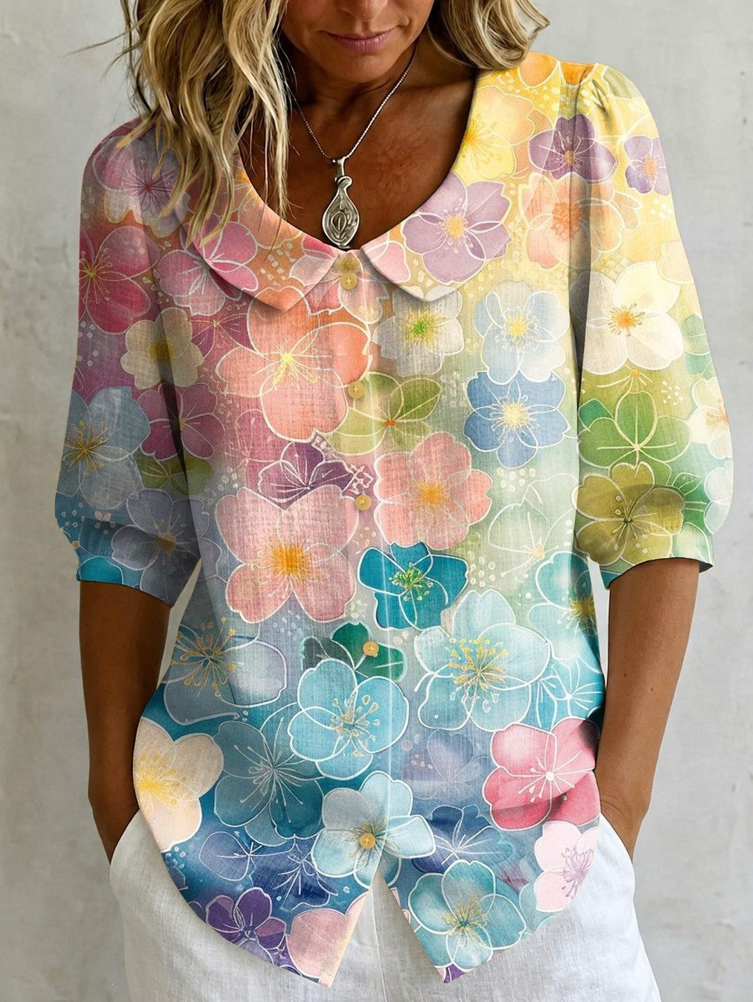 Womens Casual Fashion Printed Short-sleeve Top