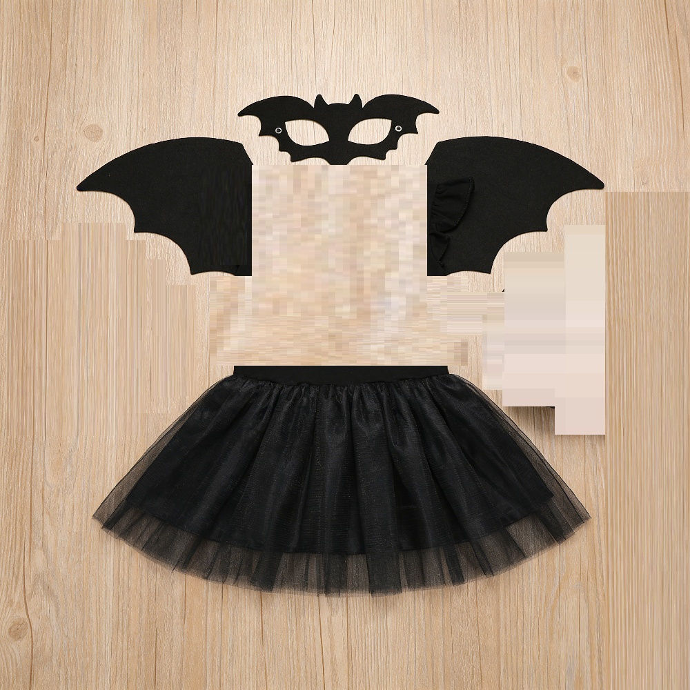 Bat Costume, 3-Piece Black Bat Set With Tulle Skirt, Mask, And Hair Clips, Mystical Night Creature Outfit For Halloween, Carnival, And Cosplay Party Accessory Set