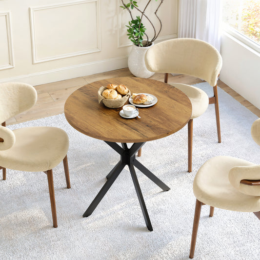 Farmhouse Style Round Table With X-legs, 80 Cm - Kitchen Table, Dining Table For Living Room, Home Office, Balcony Or Cafe - Retro Brown & Black