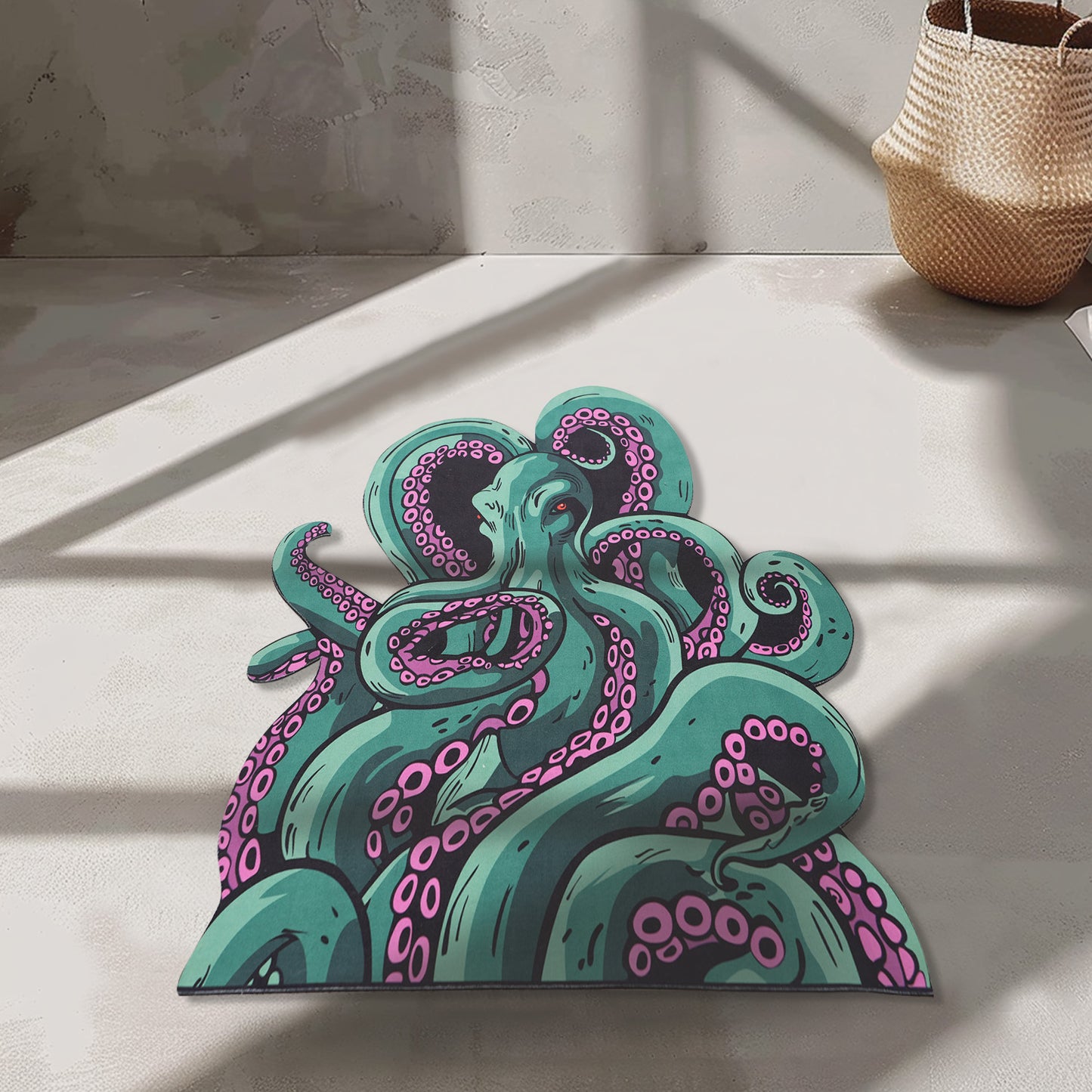 Green And Purple Cthulhu Rugs Water Absorbent Bath Mat Octopus Anime Rug Graphic Gothic Bathroom Rugs Fantasy Decorate, Non Slip Backing, Unique Gift & Decor For Gamers, 27x18 In