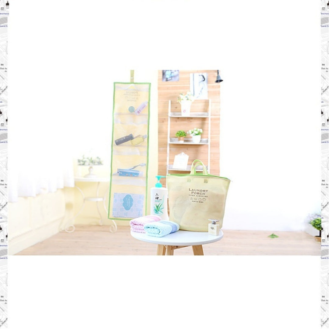 Portable Bath Hanging Mesh Bag Organizer Storage Handbag Toiletry Bag  Yellow