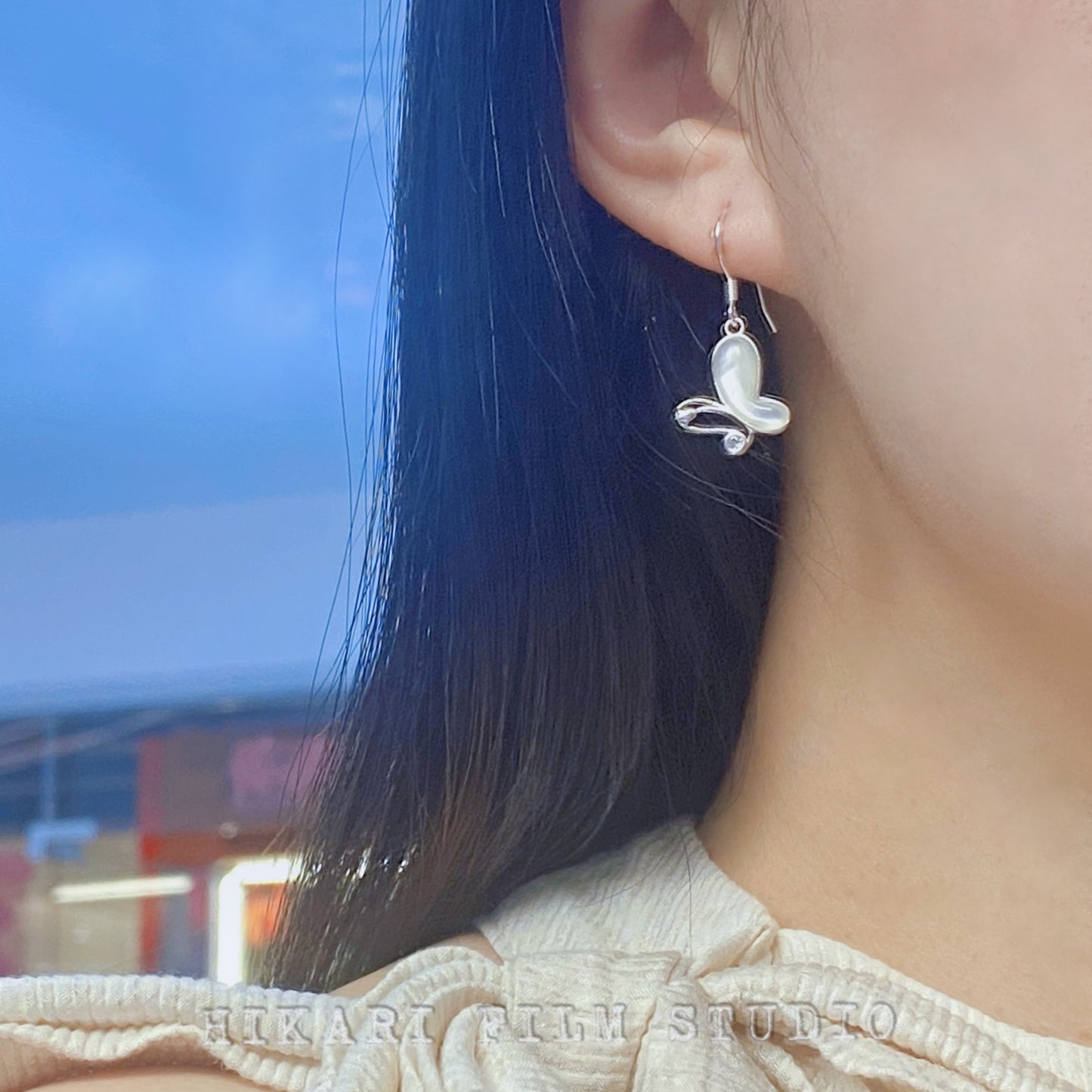 1 Pair 999 Sterling Silver Rose Butterfly Shell & Zircon Drop Earrings, Fresh & Elegant, Perfect For Daily, Party & Dating, Ideal Valentine's Gift