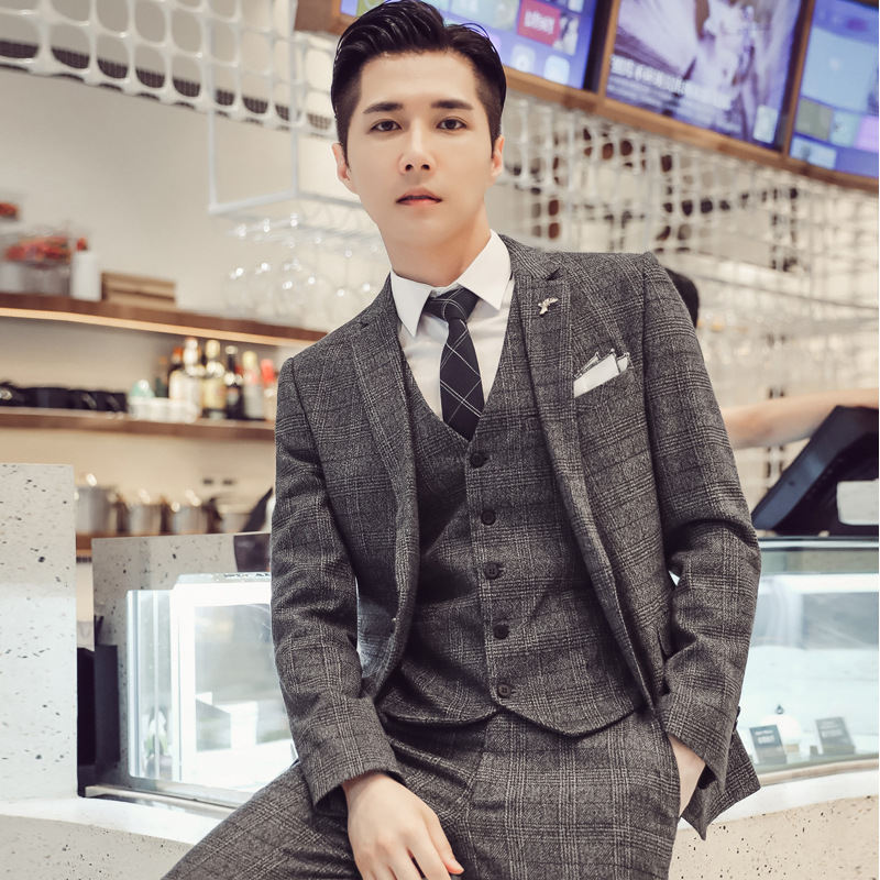 Korean Gentleman Plaid Suit For Men