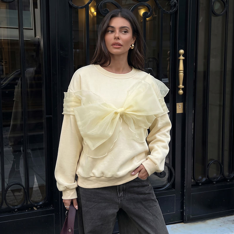 Best-selling Inner-layer Design With A Three-dimensional Bow Pullover Long-sleeve Top