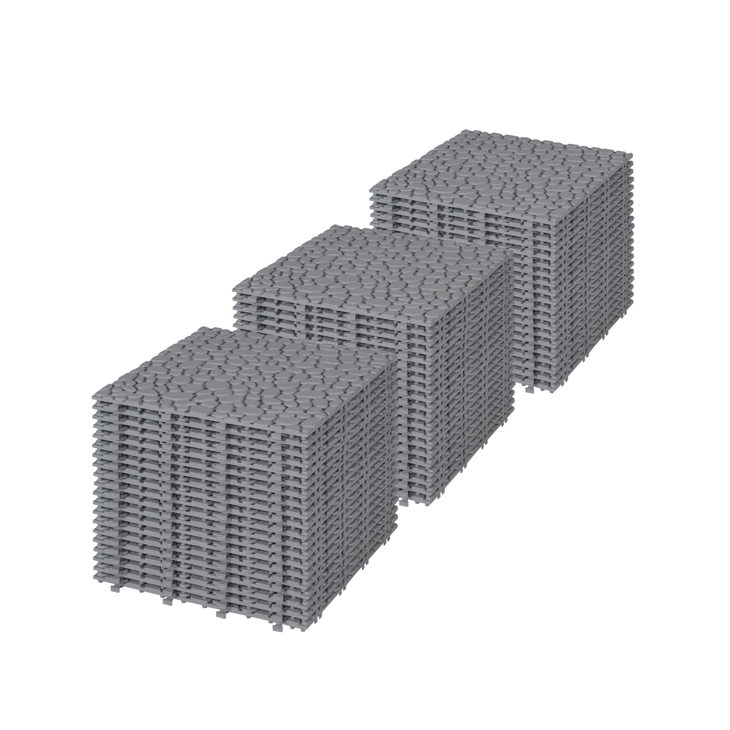 12 X 12 Inch Gray Interlocking Deck Tiles Plastic Waterproof Outdoor All Weather Anti-slip Bathroom Shower Balcony Porch Strong Weight Capacity Upto 440 LBS, Pebble Stone Pattern Pack Of 60