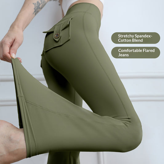 Women's High-Waisted Cargo Pocket Peach Butt Yoga Pants For Autumn And Winter, European & American Style, Stretchy Lifting Butt Quick-Dry Athletic Leggings For Running And Fitness
