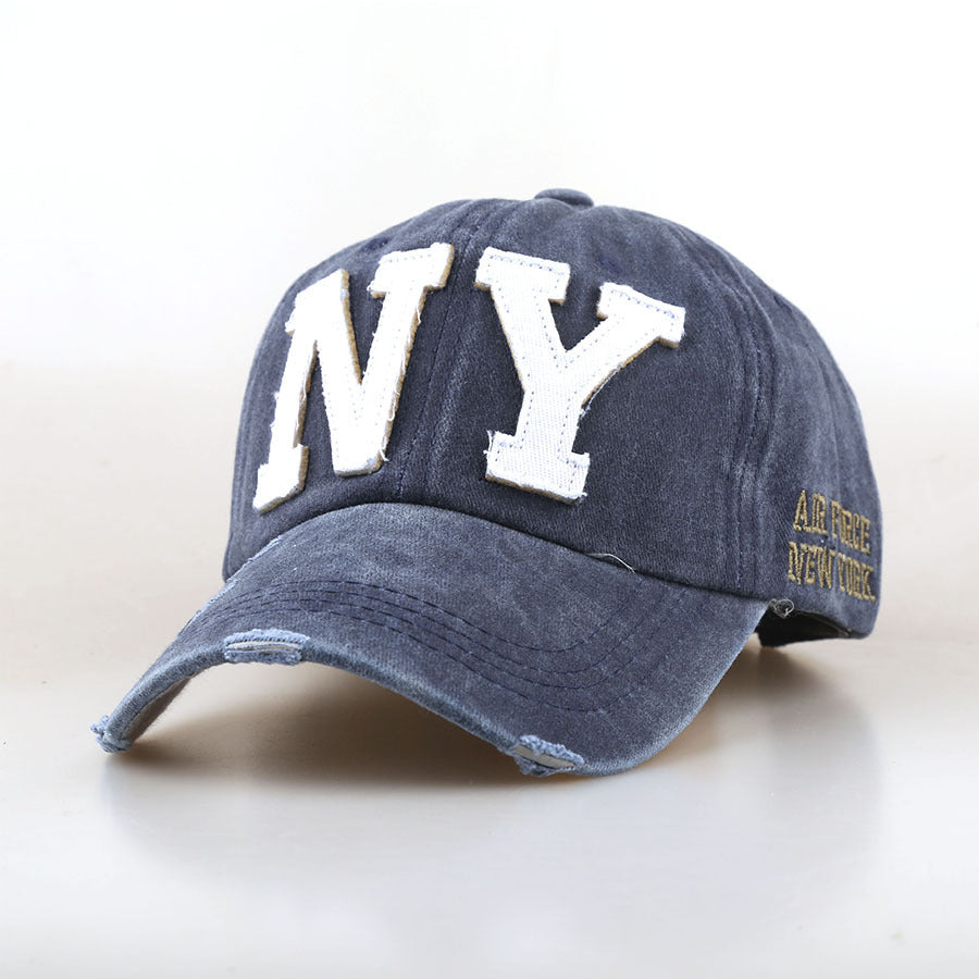 Men's And Women's Matching Embroidered Letters NY Washed Vintage Fashion Trend Adjustable Bowler Baseball Cap Suitable For Daily Outings And Activities