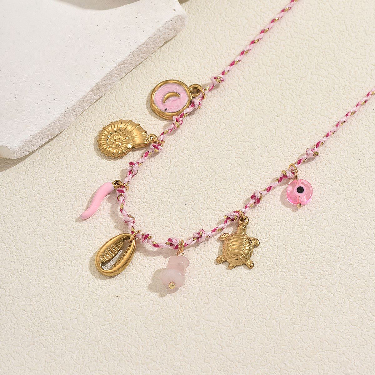 Cross-Border  Best-Selling Women's Necklace, Fashionable Conch Shell Oil-Drip Design Woven Clavicle Chain Versatile Neck Accessory