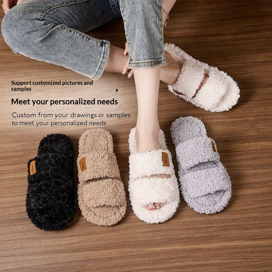 Womens Plush Home Slippers  Winter  Thick Soles  Non-slip