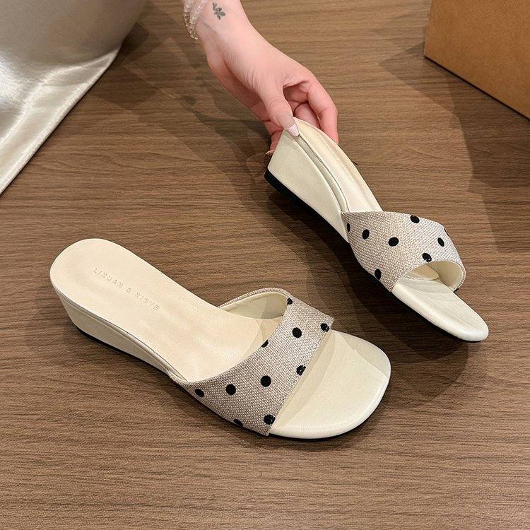 Women One Strap Slide Sandals, Versatile Outdoor French Vacation Style Square Toe Wedge Heel Summer Slippers