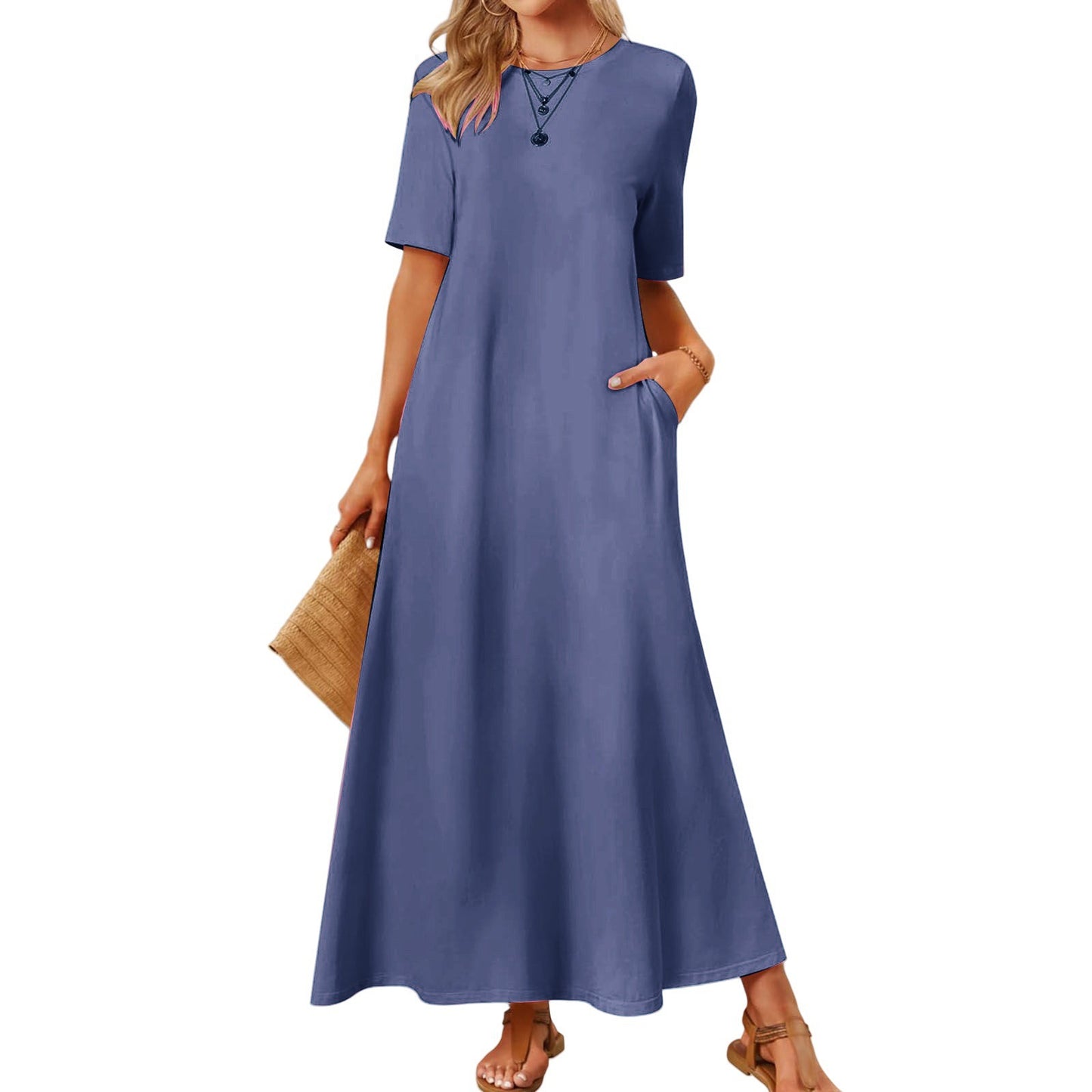 Women's Fashion Round Neck Short Sleeves Dress