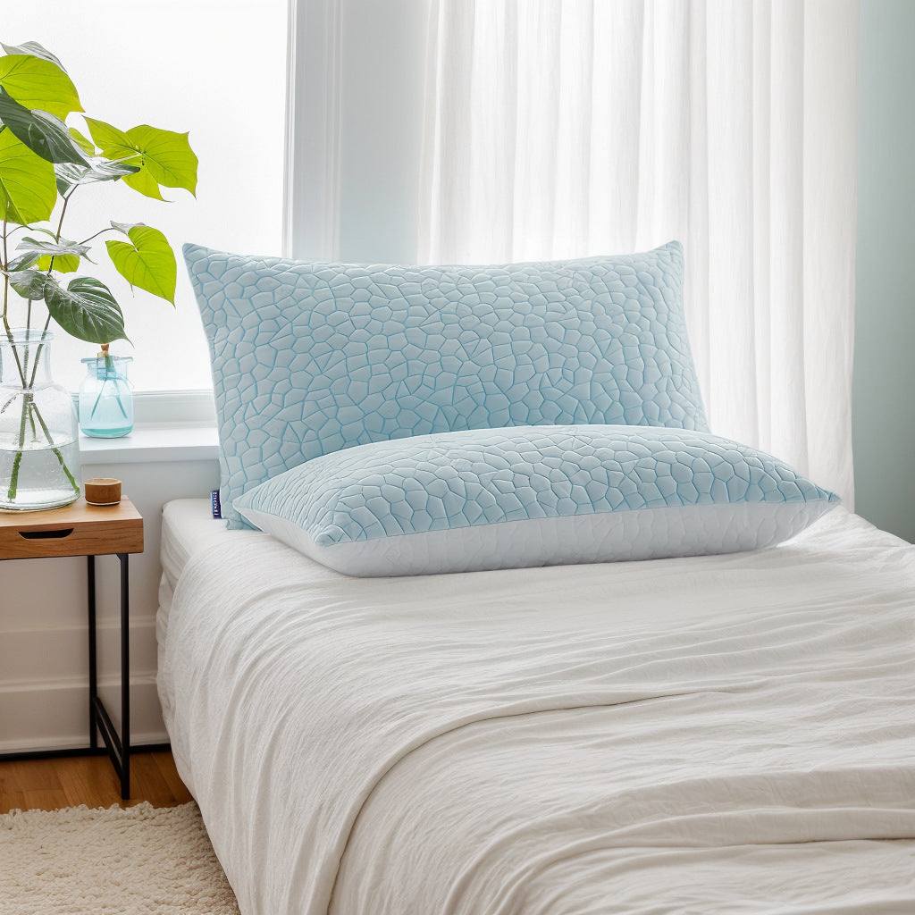 Memory Foam Fabric With A Stone Patterned Cooling Texture Blue Crumb Sponge Pillow
