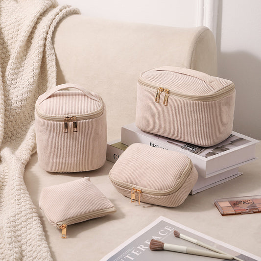 Corduroy Set Large-Capacity Buttoned Makeup Bag