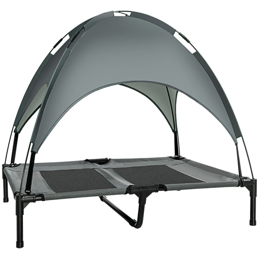 PawHut Raised Dog Bed Waterproof Elevated Pet Cot With Breathable Mesh UV Protection Canopy Grey, For Large Dogs, 92 X 76 X 90cm