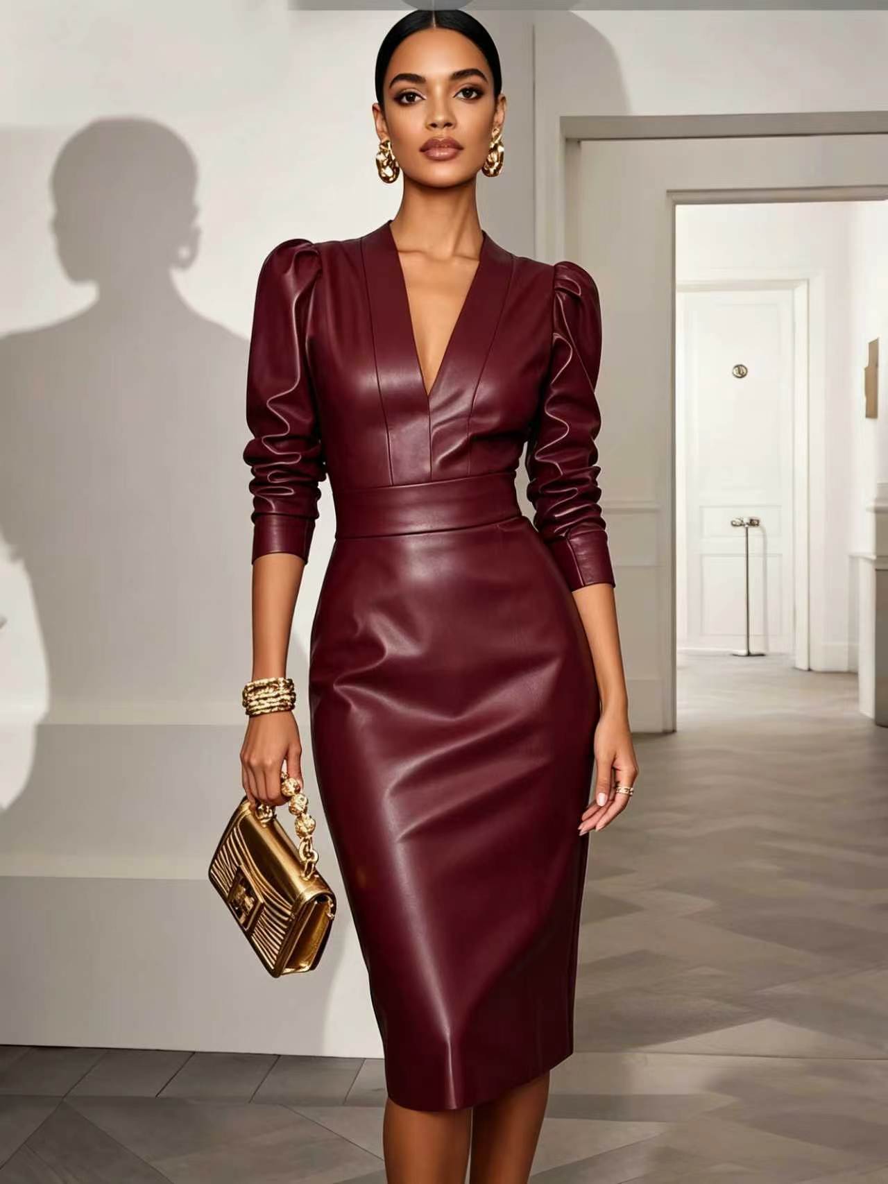 New PU Leather Slim Fit Dress For Women