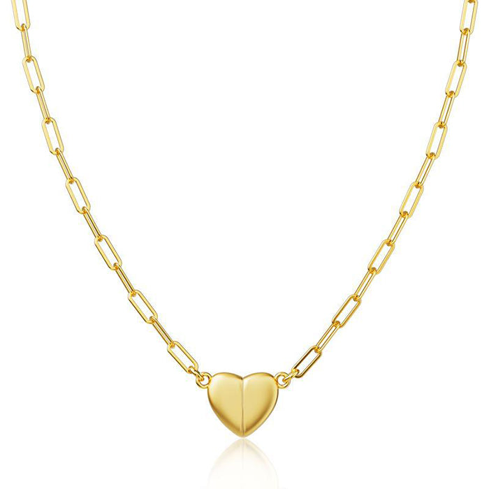 Magnetic Heart Matching Necklace For Couples, 18K Gold Rose Gold Plated Stainless Steel Paperclip Chain, Relationship Friendship Gift