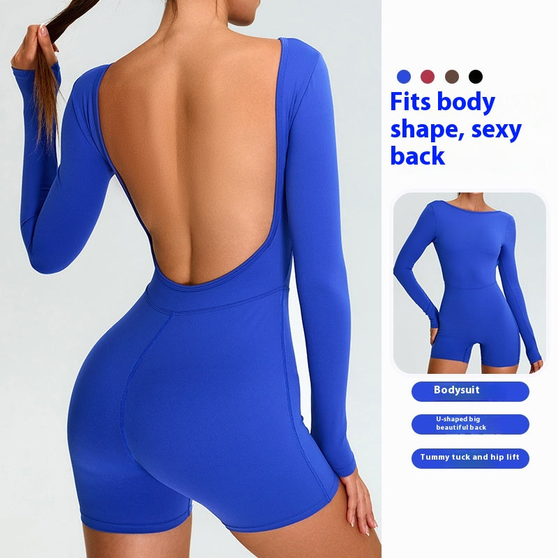 Long Sleeve Yoga Jumpsuit Women's Beauty Back Exercise Tight One-piece