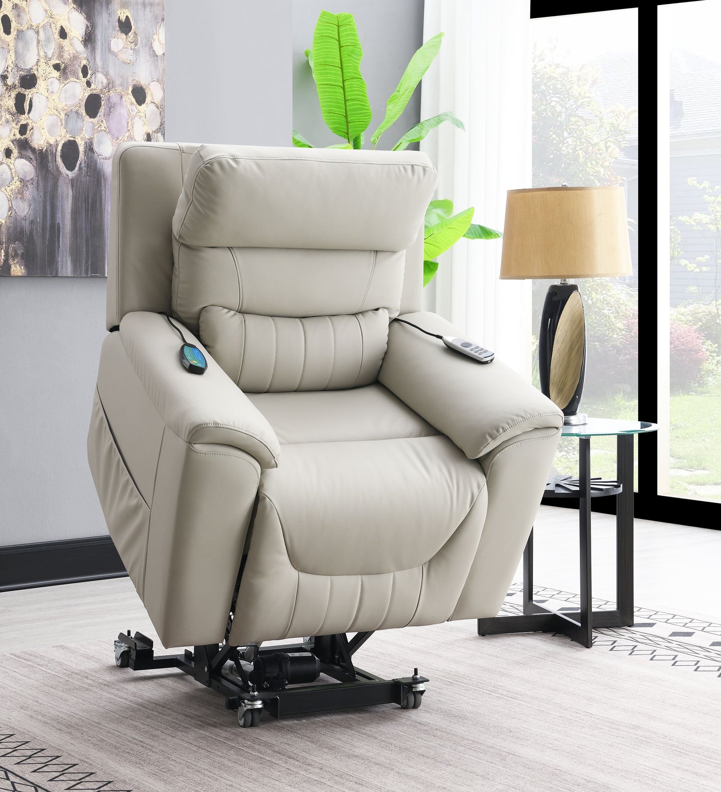 Marsha Light Gray Silicone Synthetic Leather Power Motion Recliner With Lift, Heating & Massage Chair