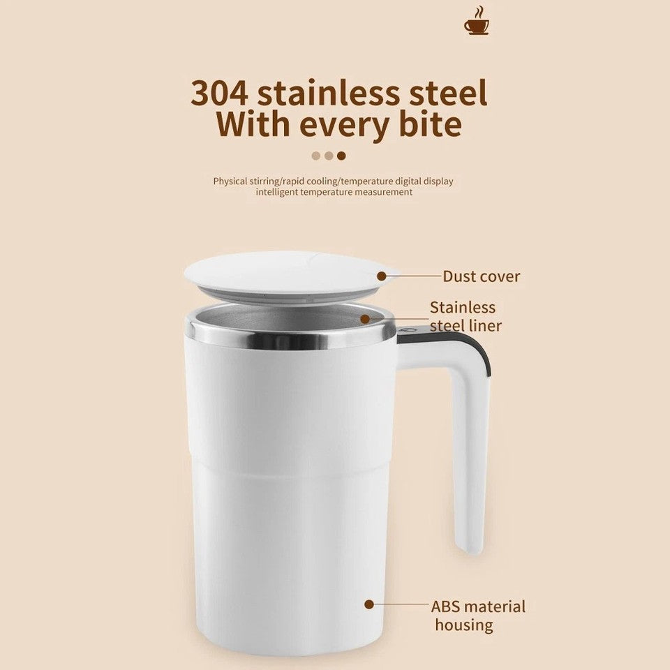 Digital Self Stirring Coffee Mug Auto Mixing Milk Tea Cup Magnetic Rechargeable White