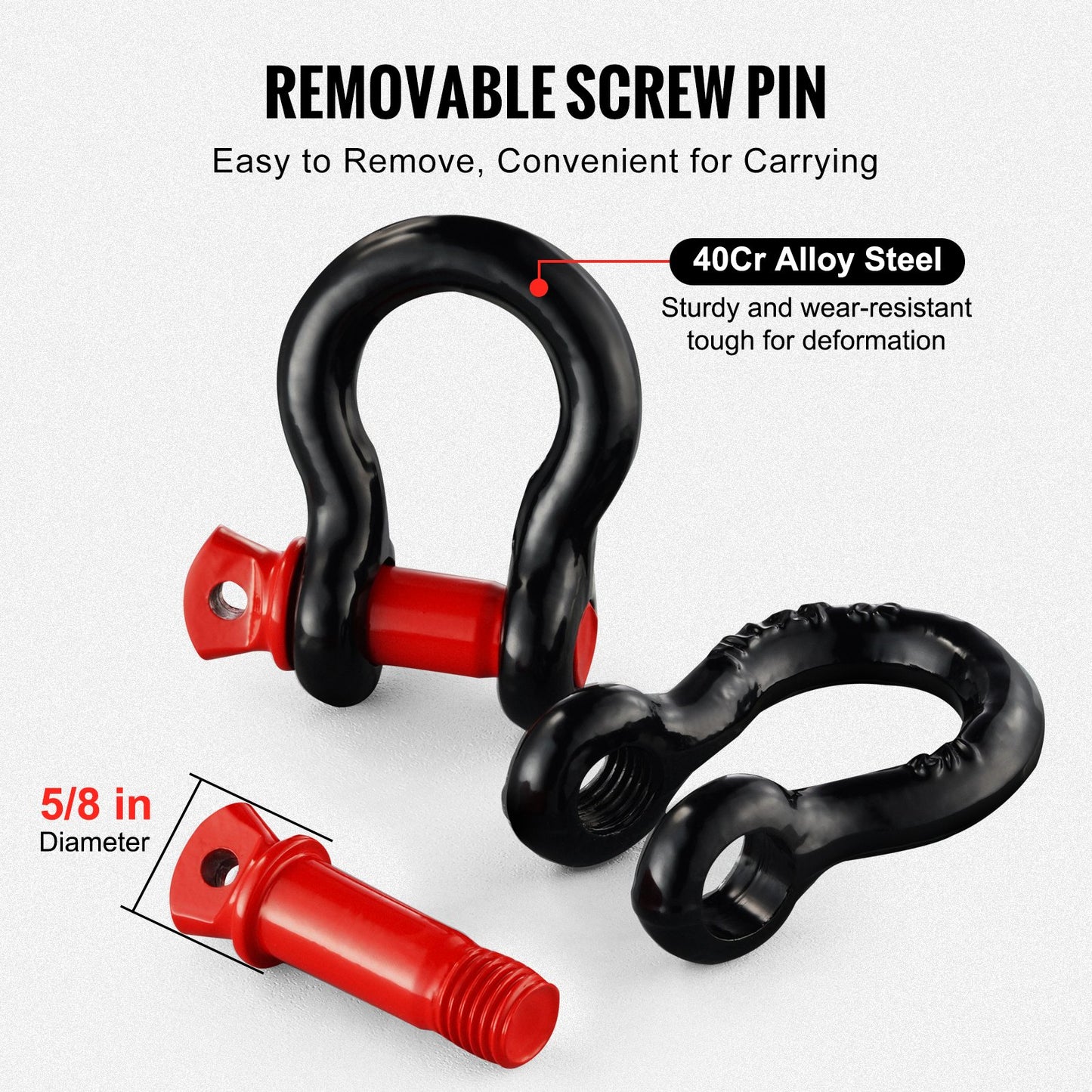1/2' D-Ring Shackle, 4 Pack Alloy Steel Shackles 17637 Lbs (8 Ton) Break Strength With 5/8' Screw Pin, Heavy Duty Off Road Vehicle Recovery Shackle, Towing Accessories For Jeep Truck, Black