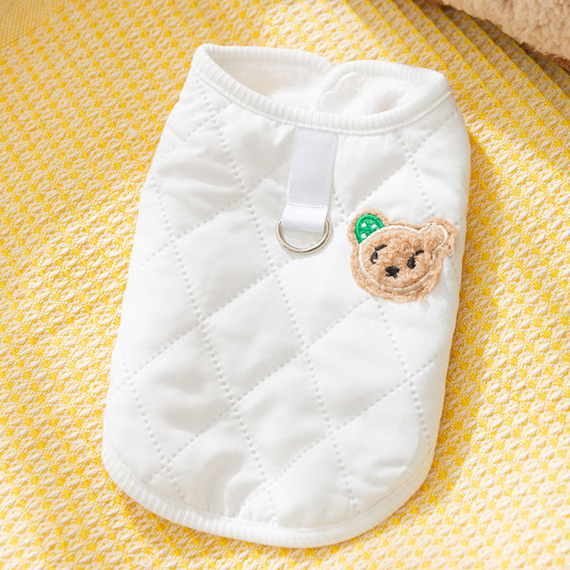 Cute Bear Patch Quilted Pet Vest, Warm Padded Dog Gilet For Small Dogs With Retro Style