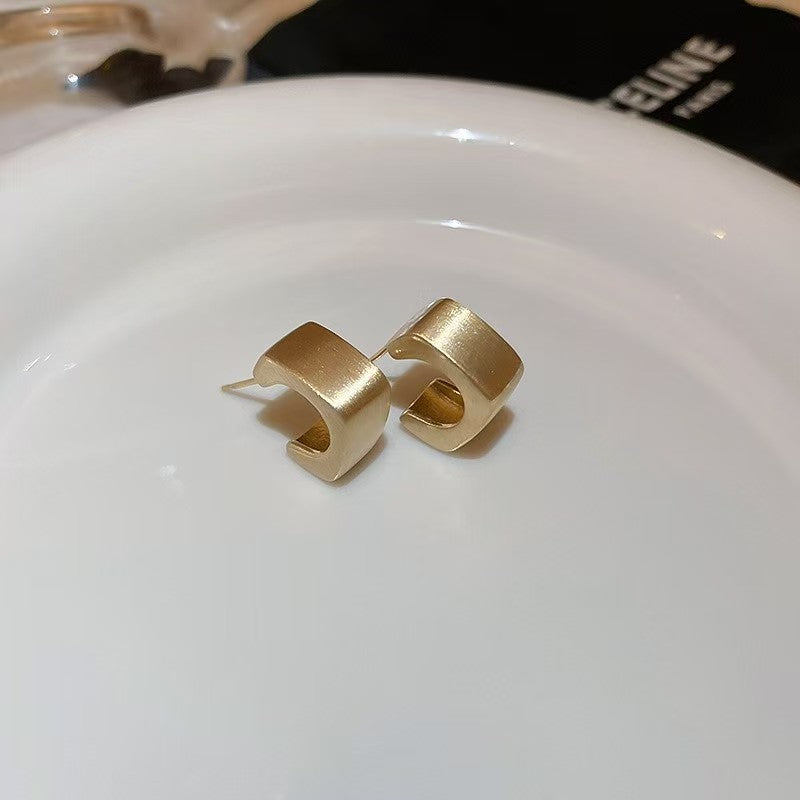 Minimalist Style Brushed Metal Earrings Female Sterling Silver Needle Premium Fashion Jewelry