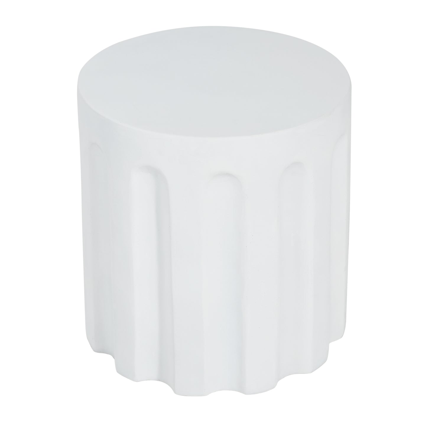 Outdoor White Cylindrical Concrete Side Table, Indoor MGO End Table