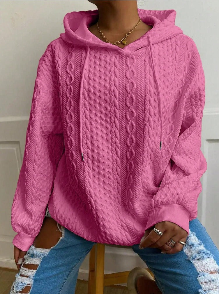 Casual Jacquard Oversized Hooded Long Sleeve Fashion Sweatshirt For Women