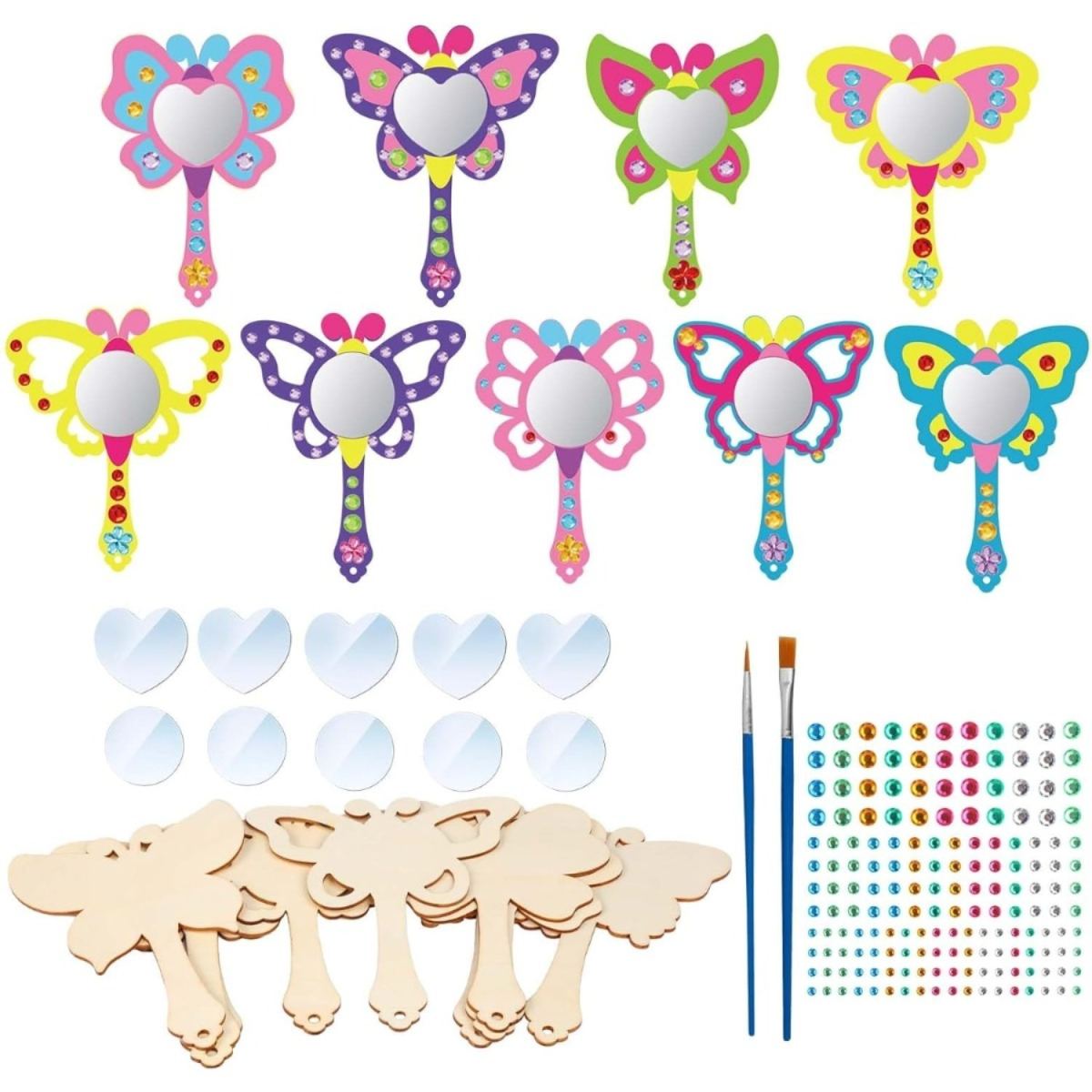 9-Piece Butterfly Mirror Craft Set: Wooden Butterfly Hand Mirror Craft Kit, Wooden Mirror Craft For Painting, Cosmetic Mirror For Painting, Perfect For Birthday Gifts And Party Gifts