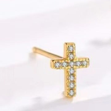 Womens Fashion Zircon-Encrusted Fully Diamond-Set Cross Stud Earrings