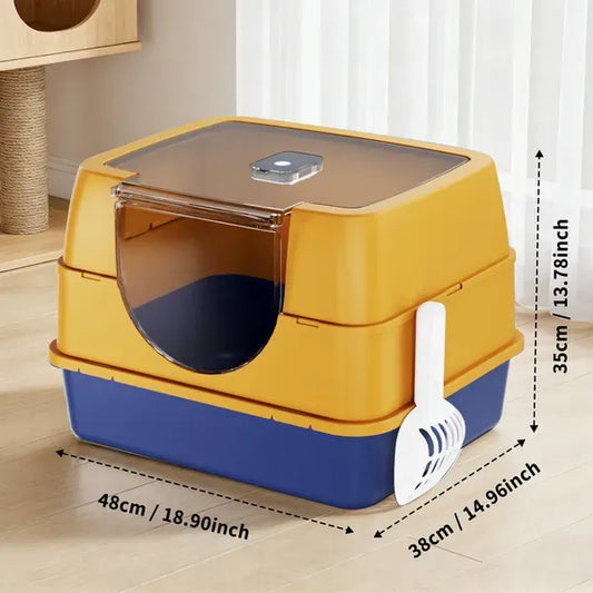 Galaxy Enclosed Orange Cat Litter Box, Sealed To Prevent Odors And Sanding, Stable And Durable, Suitable For Pet Families Worldwide