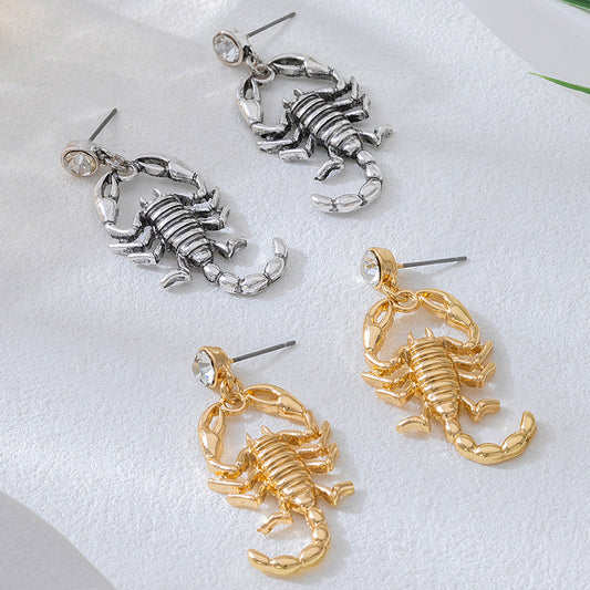 Vintage Unique Scorpion Earrings, Antiqued Scorpion Drop Earrings, Aesthetic Scorpio Jewelry, American Grunge Cool Ear Accessories For Women