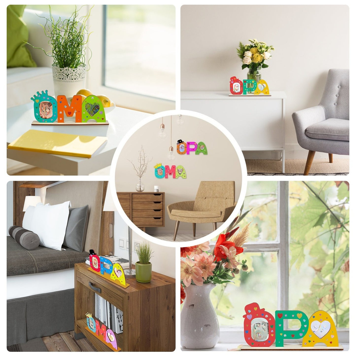 24-piece DIY Wooden Sign Gift Set With “OMA OPA” Lettering, 20 Glitter Hearts, Paintbrushes, And Craft Supplies—Party Accessories Set