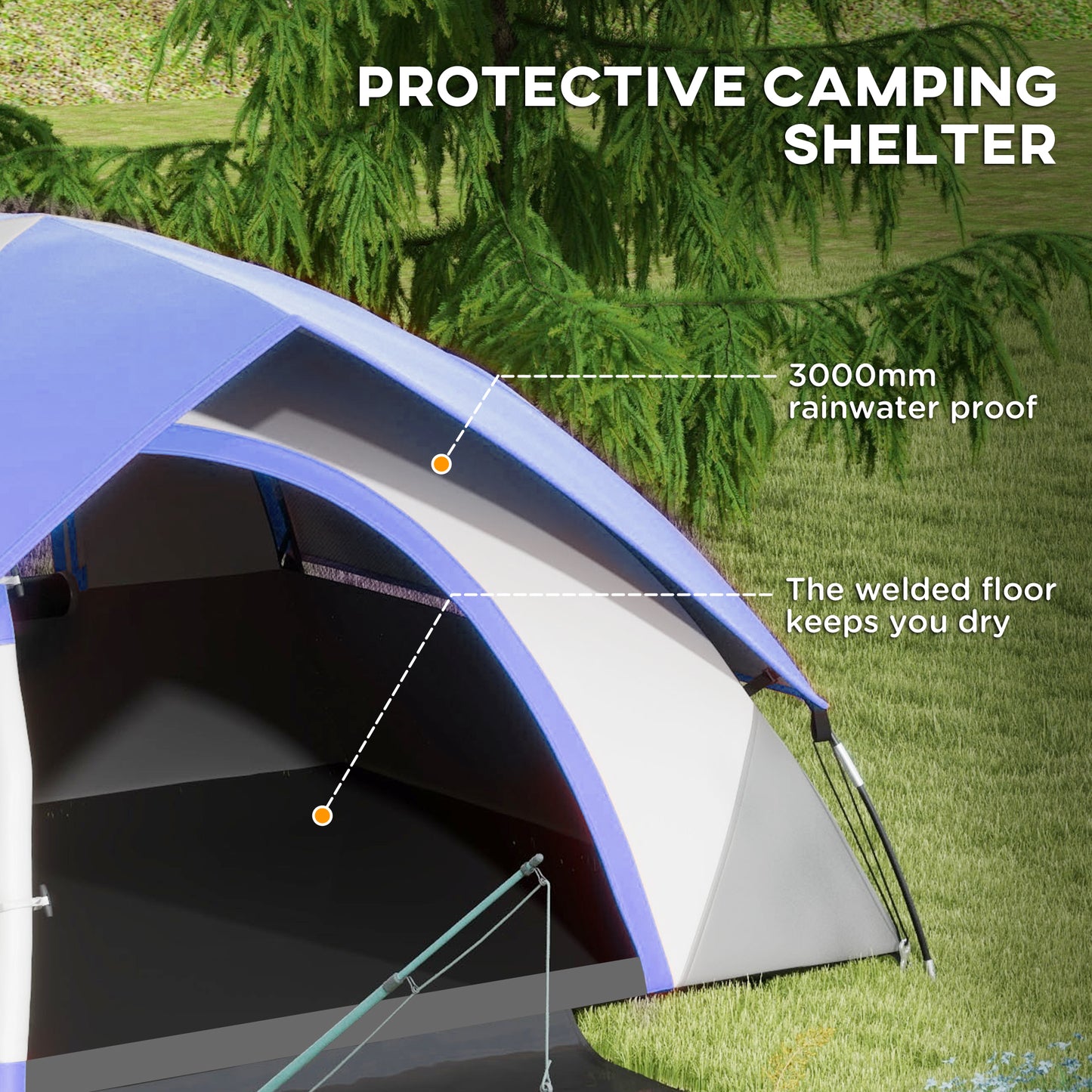 Two Man Single Room Dome Tent, With Accessories - Dark Blue/Grey