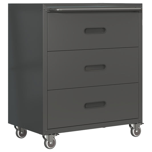 Heavy-Duty Metal Storage Cabinet With Wheels - 3 Drawer Tool Cabinet For Garage, Office, And Home Organizer Solutions, Black Gray