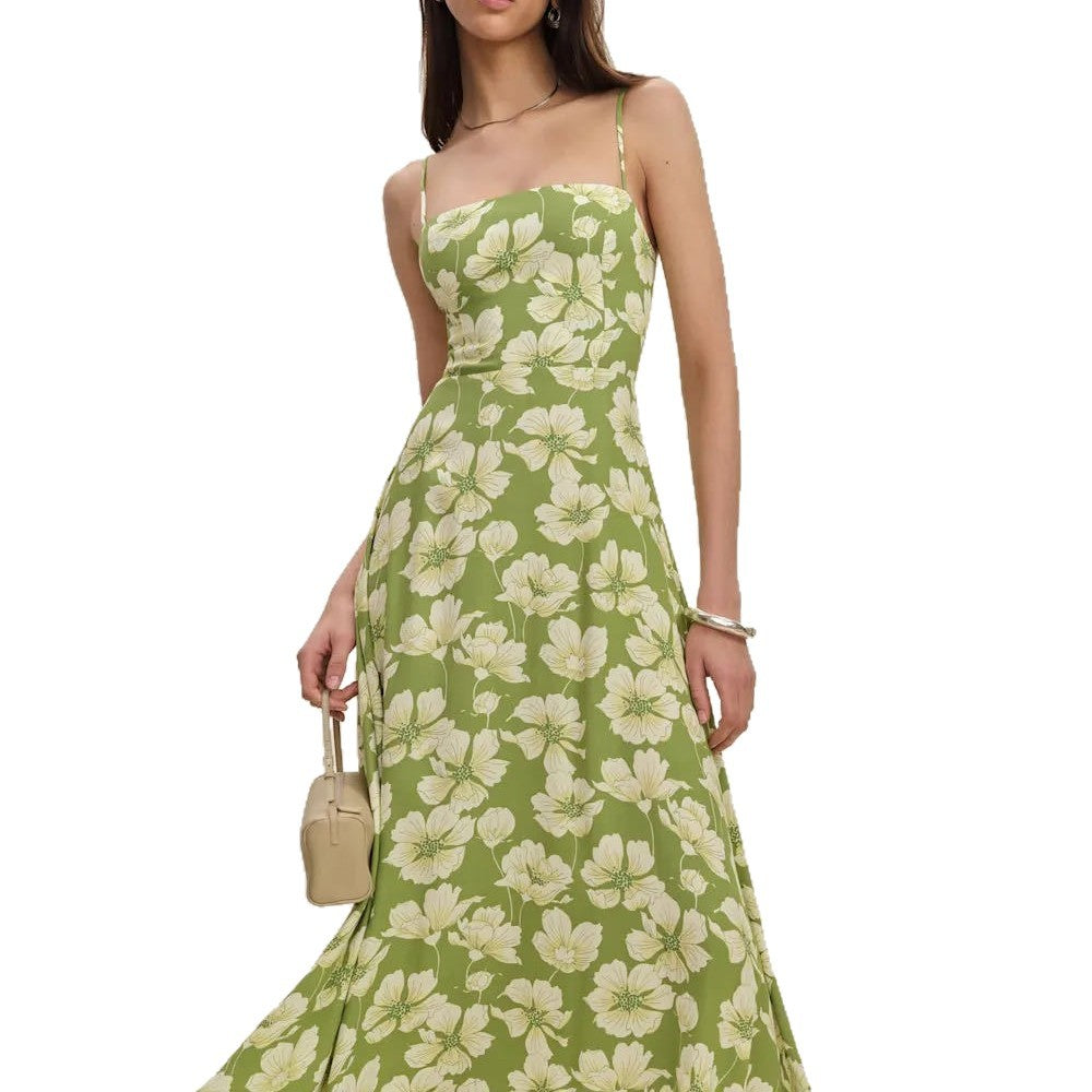 Printed Lemon Green Tea Slip Dress