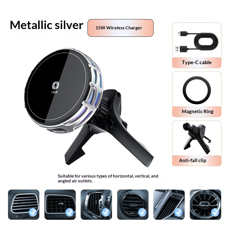 15W Wireless Charging Magnetic Car Phone Mount With Mirror Finish For Cars