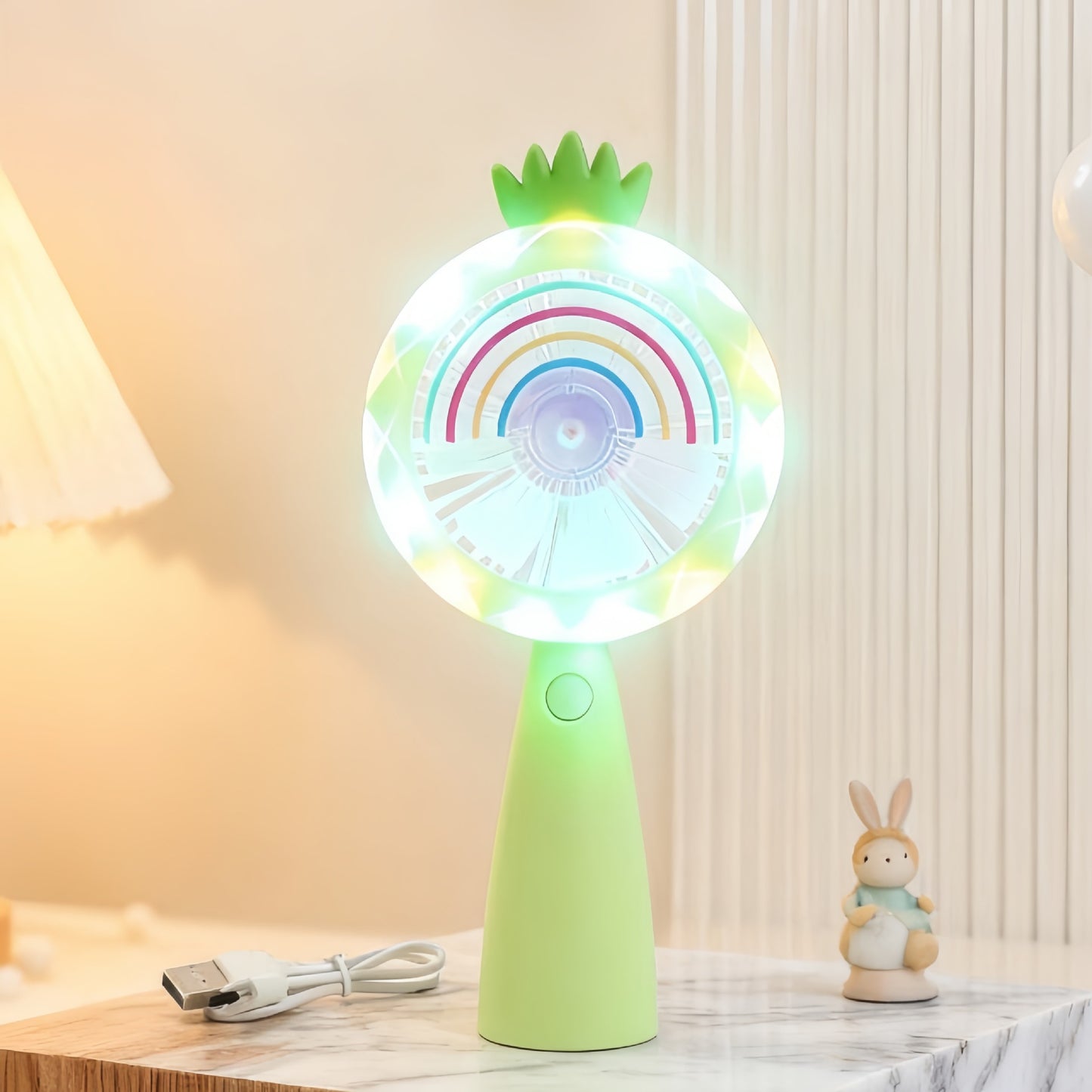 Outdoor Travel Student Cartoon LED Fill Light Handheld Portable USB Charged Fan