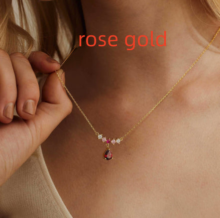 Birthstone Korean Luxury Waterdrop Zircon Necklace