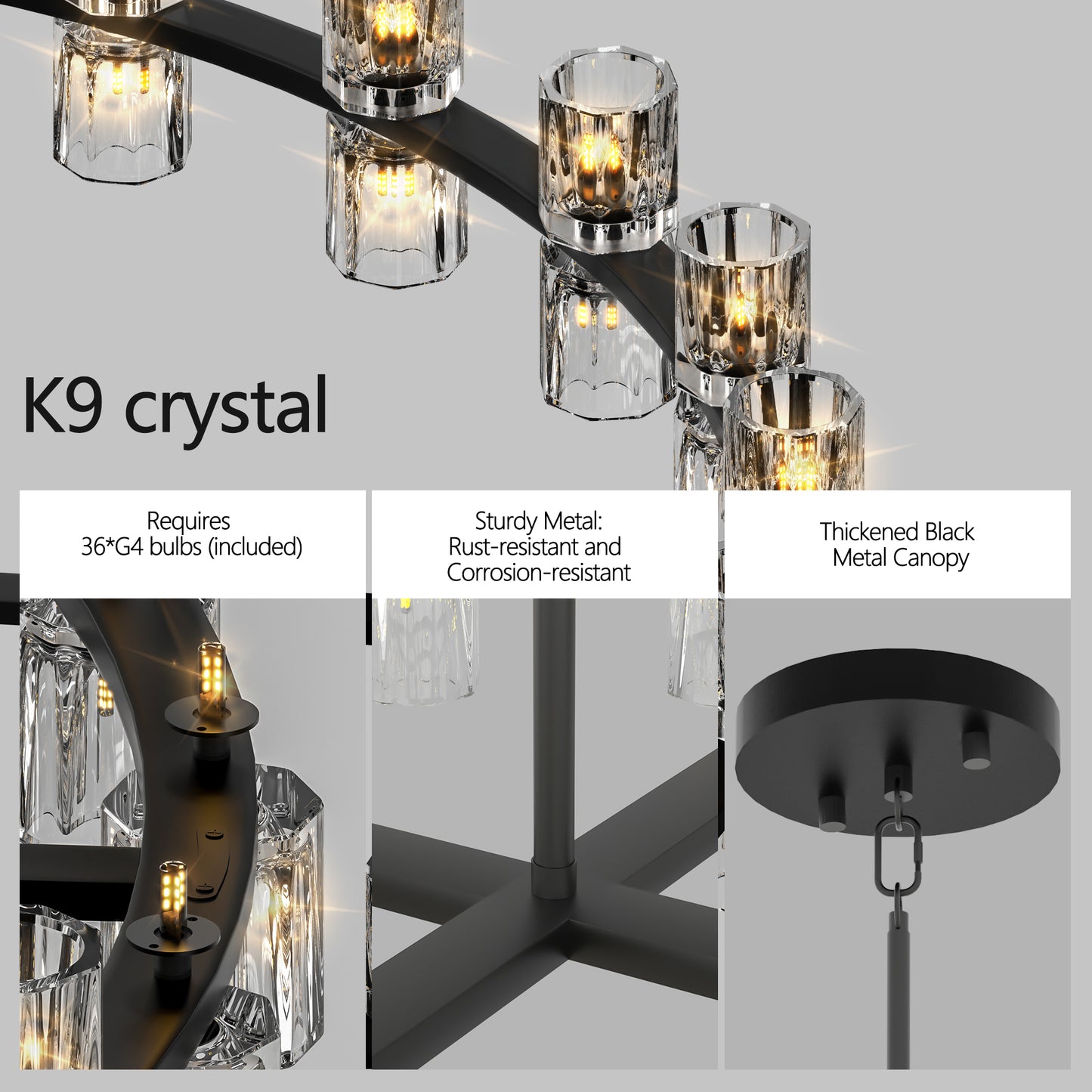 L005030-D36-P36B W1340P31077836 Inches Luxury Chandeliers Crystal Living Room Decorative Lights Simple Modern Dining Room LED Lighting,for Home Decor Bulbs Included
