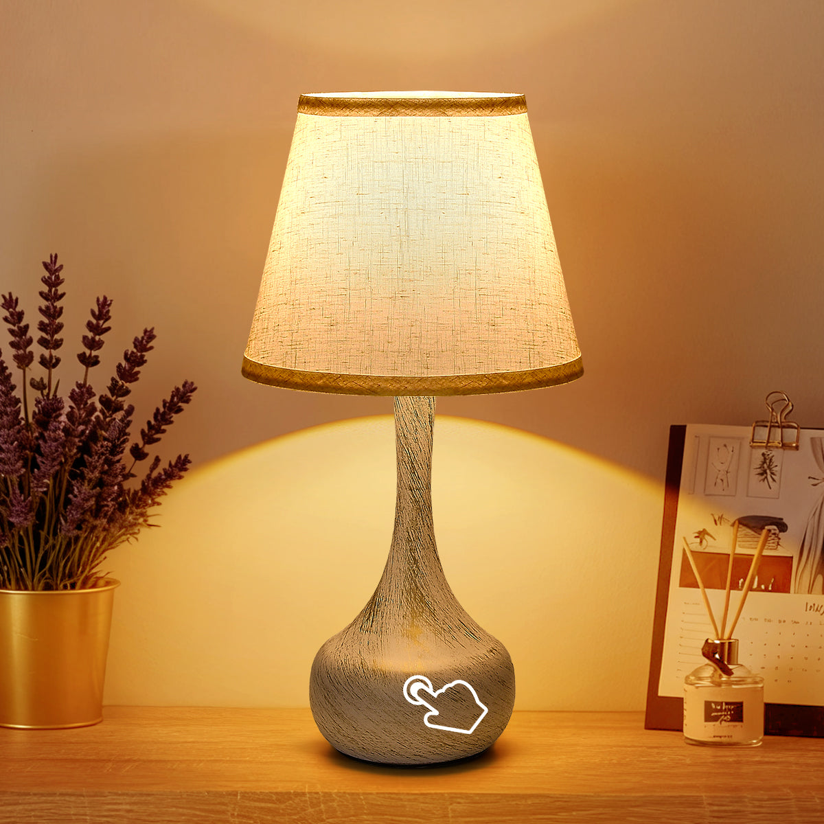 Touch Bedside Lamp Set Of 2, Farmhouse 3-Way Dimmable Table Lamps For Nightstand With Fabric Shade, Desk Lamp For Reading, Bedroom, Livingroom, Office