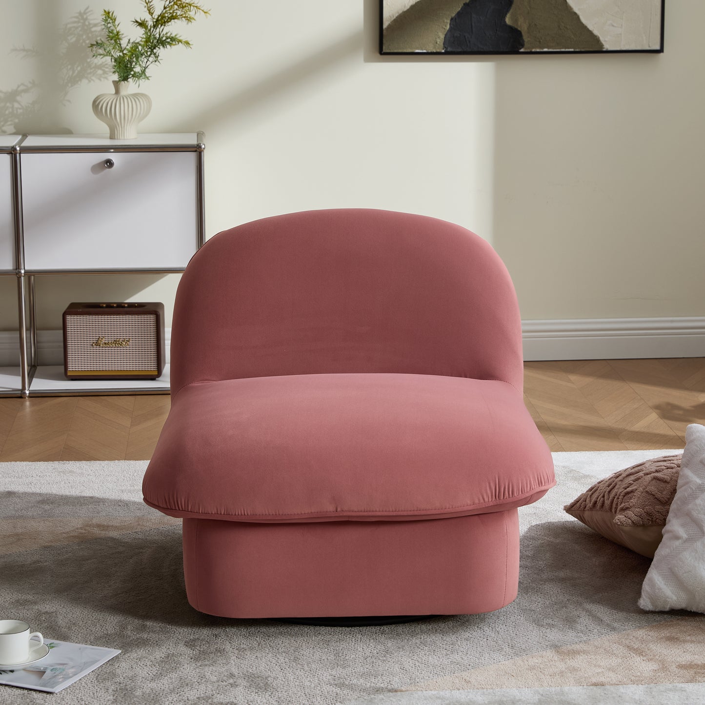 Swivel Accent Chair, 360 Degree Metal Base With Velvet Fabric Upholstery, Comfy Pumpkin Shaped Swivel Chair For Living Room, Bedroom, Or Office